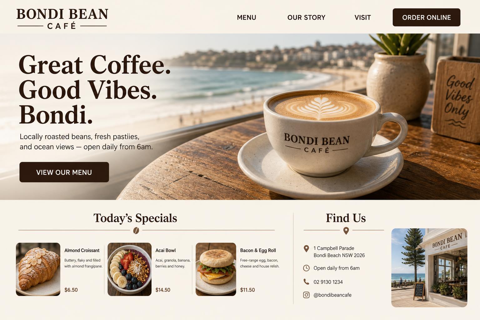 Bondi Bean Café — Café & Hospitality website example