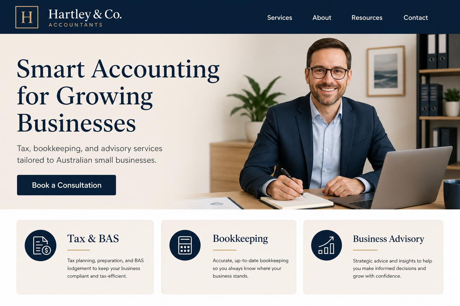 Hartley & Co. — Service Business website example